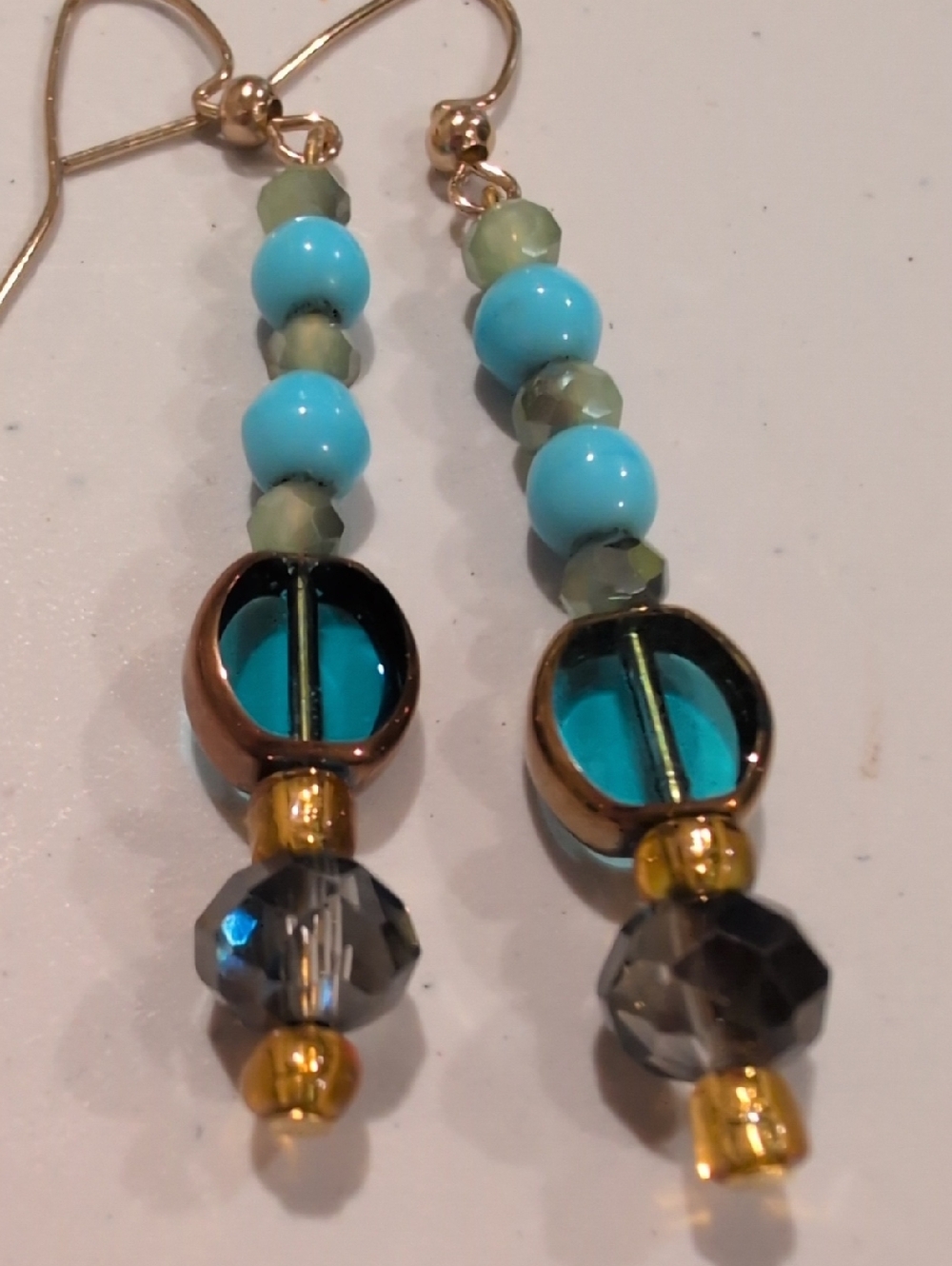 NWOT Handmade Turquoise Bead Drop Earrings - Gold Accents